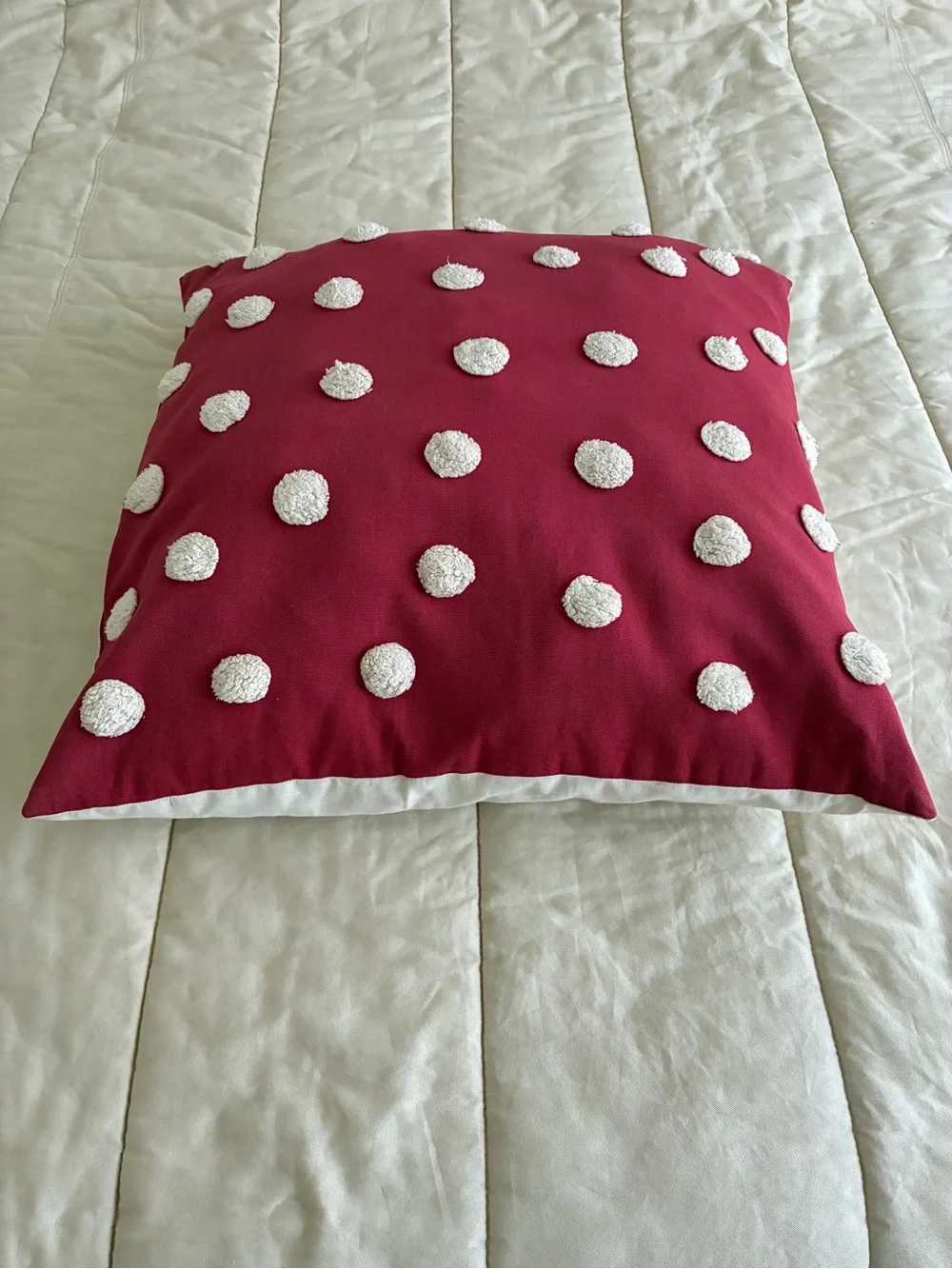 Large Square Polka Dot Accent Pillow Red Off-White 23” x 23”